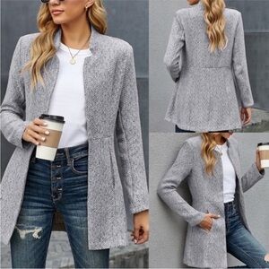 VICI Heather Gray Herringbone Mid Length Open Coat Size Medium